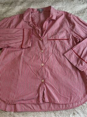 J. Crew Red and White Striped Women's Pajama Top 100% cotton large